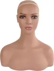 17" Realistic PVC Mannequin Head with Shoulders Upper Body Female Manikin Head B