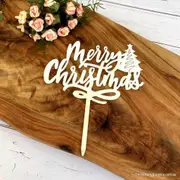 Silver Acrylic 'Merry Christmas' w/ Xmas Tree Cake Topper