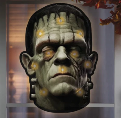13" x 16" Pre-Lit Shimmer Frankenstein Window Silhouette Halloween Holiday Decor