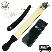 KRISP SHAVE READY STRAIGHT RAZOR 3 PC SHAVING SET FOR MEN'S + SHARPENING STROP