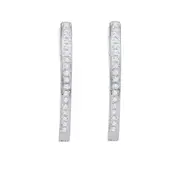 14k White Gold Round Diamond Hoop Earrings 1/10 Cttw
