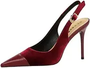 [YGJKLIS] Women's Closed Pointed Toe Stiletto Pumps 9.5CM Suede High Heels back Ankle Buckle Party Club Wedding Prom Sandals, Red, 6