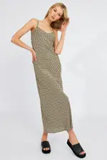 Brown Geo Maxi Dress Bias Cut - Size 8, Women's Maxi Dress