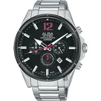 在飛比找PChome24h購物優惠-ALBA 雅柏 ACTIVE 活力運動計時手錶-黑x銀/43
