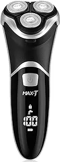 MAX-T Men's Electric Shaver - Corded and Cordless Rechargeable 3D Rotary Shaver Razor for Men with Pop-up Sideburn Trimmer Wet and Dry Painless 100-240V Black (Metal Black)