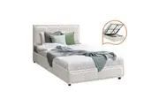 Oikiture Bed Frame Queen Double King Single Gas Lift Storage Bed Platform Boucle White
