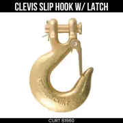 CURT Clevis Hook, Forged Steel, 3/8 Inch, 24K lbs, Safety Latch, 1 Inch Opening