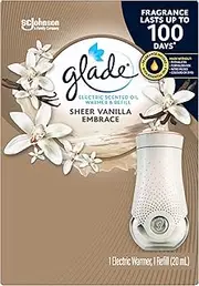 Glade PlugIns Scented Oil Warmer with Diffuser Oil Refill, Infused with Essential Oils, Sheer Vanilla Embrace Home Fragrance, 20mL, 1 Count