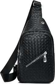 [Generic] Men's and Women's Soft PU Leather Chest Bag, Diagonal Backpack, Simple Shoulder Bag, Waterproof, Suitable for Casual Hiking Business Travel