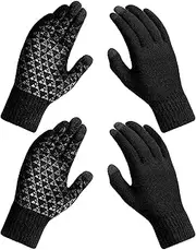 [Pleneal] 2 Pairs Winter Gloves for Men Women - Upgraded Touchscreen Knit Gloves, Anti-Slip Thermal Gloves, Elastic Cuff