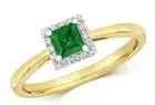 Real Emerald and Diamond Ring 9ct Yellow Gold Square Cluster Engagement