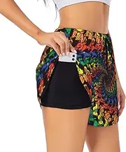 [WURTON] Bear Dancing Tie Dye Print Exercise Gym Workout Shorts Women's Athletic Shorts Dual-Layered Yoga Running Shorts