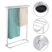 ACA Steel Towel Bar Holder Rack 2 Tiers Freestanding Bath Towel Storage White Leveling Feet 958mm