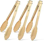 MSY BIGSUNNY 9 Inch Kitchen Food Tongs for Cooking and Serving- Aluminum - Set of 3 (Gold-Plated)