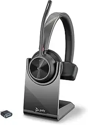 Poly Voyager 4310 Cordless UC Headset and Charging Station - One-Ear Bluetooth Headset with Noise Cancelling Microphone Arm - Connect to PC/Mac/Mobile Phone - Team Compatible (Certified), Zoom