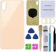 Perzework OEM Rear Back Glass Replacement for iPhone Xs Max 6.5 inches with Reparing Toolkit and Pre-Installed Adhesive (Gold)