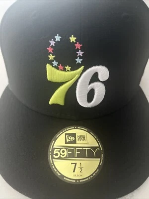 Philadelphia 76ers NBA New Era 59FIFTY Fitted Hat - Size 7 1/2 Black Rainbow NWT