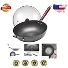 Versatile 13.4" Hammered Wok – Non-Stick Carbon Steel with Detachable Handle