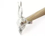Goat Skull Ring Adjustable Shiny silver plated brass (18mm 8US inner size) 5228