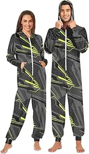 [Joisal] Burning Rugby Balls Mens One Piece Pajamas Warm Onesies for Men, Christmas Onesie Women Small