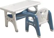 Kids Drawing Table and Chair Set with Storage Practical Easy to Clean Children Desk and Chair Set for Home Boys and Girls, Blue Gray