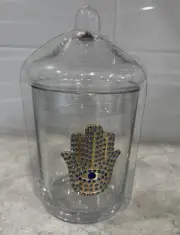 Hamsa Hand, Evil Eyes Clear Glass Apothecary Jar