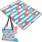 Yoogain Picnic Accessories Water Resistant Beach Sand Resistant Beach Blanket for Outdoorsy People Couples Gift Blue White Striped Fruit Strawberry 60x80in
