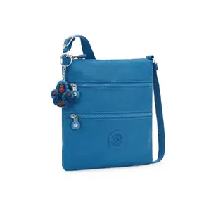 Kipling 質感寶石藍前袋雙拉鍊方型側背包-KEIKO