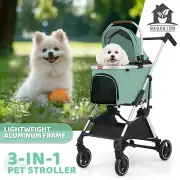 Foldable 3-in-1 Dog Stroller 4 Wheels Cat Dog Cage Car Seat w/Detachable Carrier