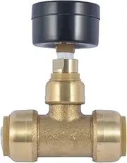 SharkBite 24438 Brass Push-to-Connect Tee with Water Pressure Gauge, 3/4"