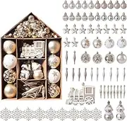 Christmas Balls Ornaments,70Pcs Shatterproof Christmas Balls,Color Assorted Plastic Christmas Baubles Christmas Tree Ornaments,Glitter Hanging Pendants Holiday Ball for Xmas Home Decor-Gold/White