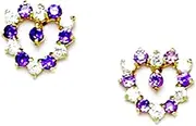 [JewelryWeb] 14k Yellow Gold February Purple CZ Simulated Diamond Love Heart Screw Back Earrings 8x8mm Stud Earring for Women