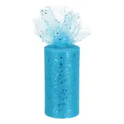 6" 50 Yards Sequin Tulle Ribbon Rolls Glitter Netting Fabric Teal Blue
