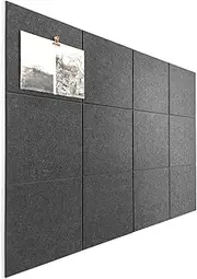 DECORITA Black Cork Board 47"x35" - 12 Pack Felt Wall Tiles with Safe Removable Adhesive Tabs, Large Cork Board 48 x 36 inches for Office Large Cork Boards for Walls 72 x 48 - Gray Black