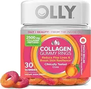 OLLY Collagen Gummy Rings, 2.5g of Clinically Tested Collagen, Boost Skin Elasticity & Reduce Wrinkles, Adult Supplement, Peach Flavor, 30 Count