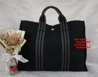 在飛比找Yahoo!奇摩拍賣優惠-優買二手精品名牌店 HERMES HERLINE 黑 帆布 