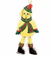 Ice Skating Dog Christmas Tree Ornament -Hand Painted Carved Wood (Dog 3)