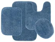 Traditional Nylon Washable Basin Blue 4 Piece Set - Lid, Contour, 2 Bath Rugs