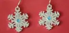 Snowflake w Blue Crystal Chip / Dangling Fish Hook Earrings / Silver-tone