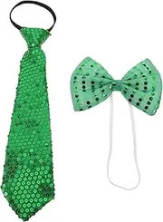 [GAROZATION] Patrick's Day Irish Bow Tie Suit Sequin Tie Set for Men Pre-tied Glitter Bowtie for Holiday Party Decorations