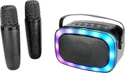 Laser Karaoke Machine with 2 Wireless Microphones, RGB Light Show, Voice Effects, Portable Bluetooth Speaker, MP3 Player, Rechargeable Battery - Ideal for Kids, Adults, Parties & Events