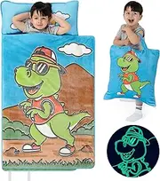 Nap Mat for Toddlers Boys - Dinosaur nap mats for Preschool - Toddler nap mat with Pillow - Boys nap mat for Daycare - Sleeping mats for Kid with Blanket - Dinosaur Sleeping Bag for Kids 3-8