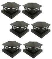 6 Pack 4" 5" 6" SMD LEDs Solar Black Finish Post Deck Fence Cap Lights