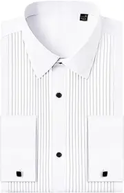 [J.VER] Men's Tuxedo Shirt Formal Dress Shirt Pleated Long Sleeve Button Down Shirts for Prom Party Wedding