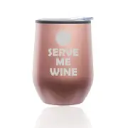 Stemless Wine Tumbler Coffee Travel Mug Glass Cup w/ Lid Tennis Serve Me Wine