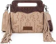 [Montana West] Wrangler Top Handle Handbags Western Fringe Crossbody Bag for Women Embroidered Boot Scroll Ladies Handbag