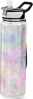 Joisal Floral Tie Dye Print 32oz Water Bottle with Sports Cap BPA-Free Water Bottle Straws
