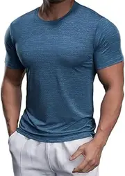[AhaAha] Selected Softest Men's T-Shirt Quick Dry Short Sleeve Crew Neck Utmost Breathable Comfort Moisture Wicking Tee, Blue, X-Large