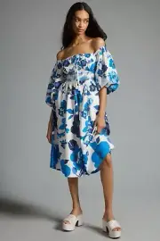 Anthropologie Plenty By Tracy Reese Off Shoulder Puff Sleeve Smocked Dress - NWT