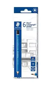 STAEDTLER Pencil 4B Mars Lumograph Jumbo Thick Axis Writing Drawing 6 Pieces